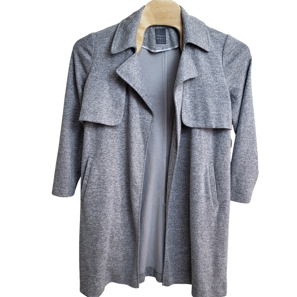 Primark Women's Size‎ 14 Gray Marled Knit Long Open Front Trench Coat Cardigan